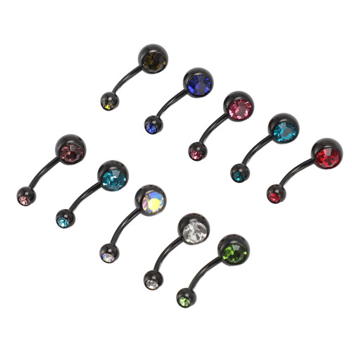 10x Edelstahl Bauchnabelring Zirkon Nabelpiercing Set 1