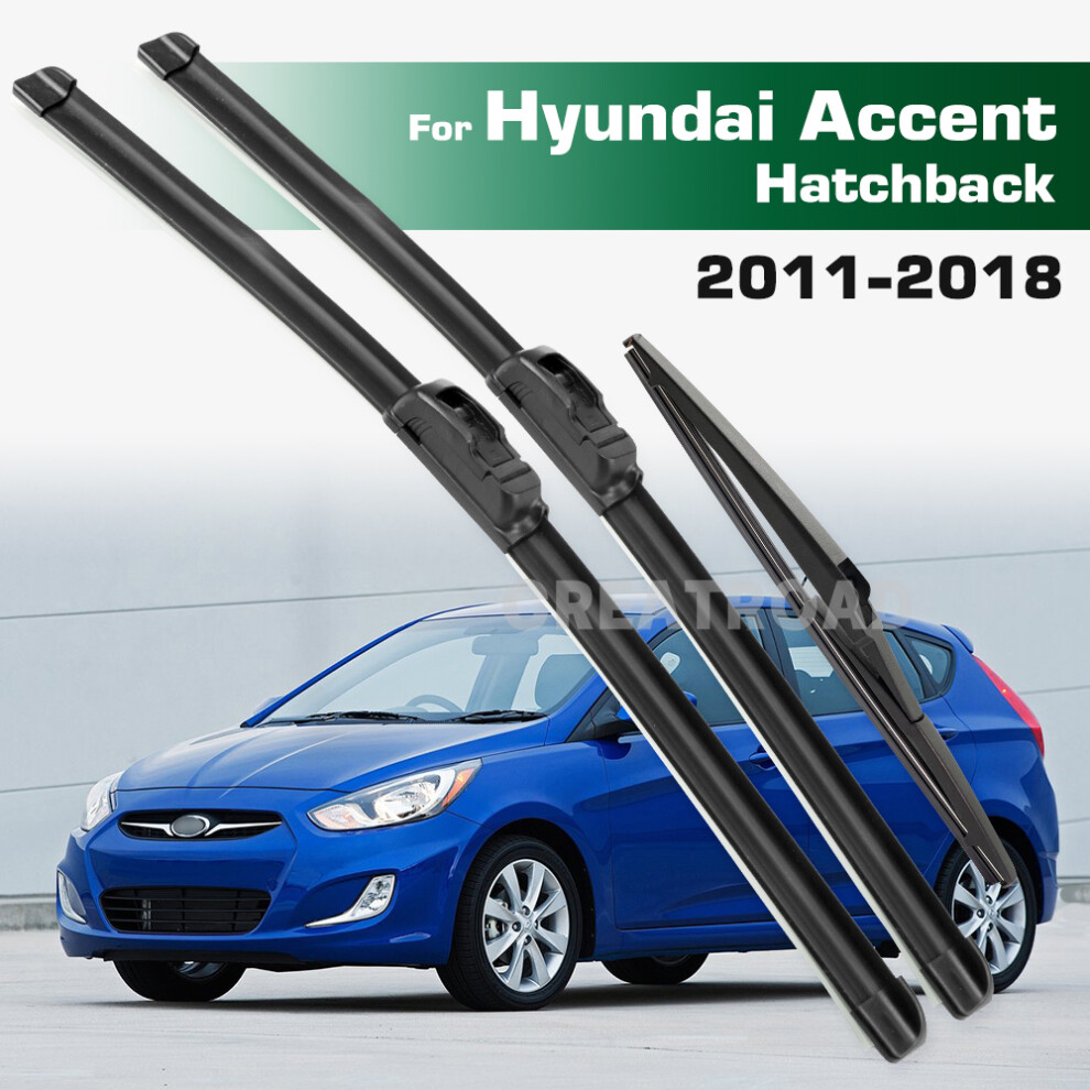 (3PCS) Wiper LHD&RHD Front & Rear Wiper Blades Set For Hyundai Accent RB Hatchback 2011 - 2018 Windshield Windscreen Window-image-OPC-PMJDKHD-NEW