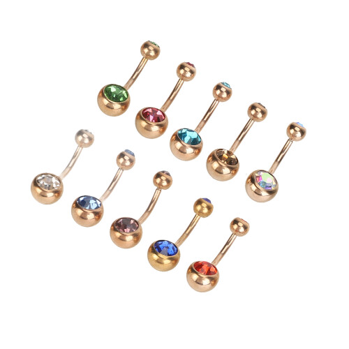10x Edelstahl Bauchnabelring mit Strass 1