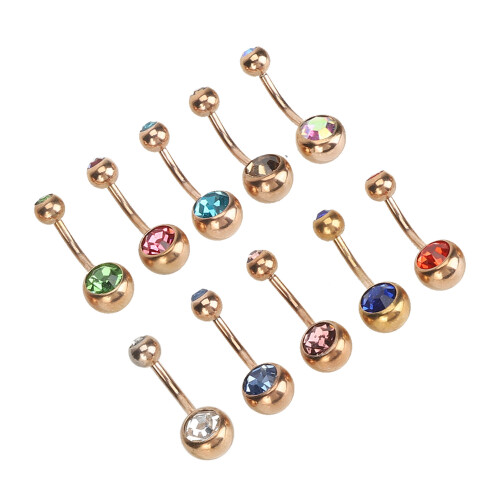 10x Edelstahl Bauchnabelring mit Strass 2