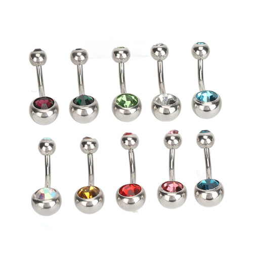 10x bunte Strass-Nabelringe aus Edelstahl 1