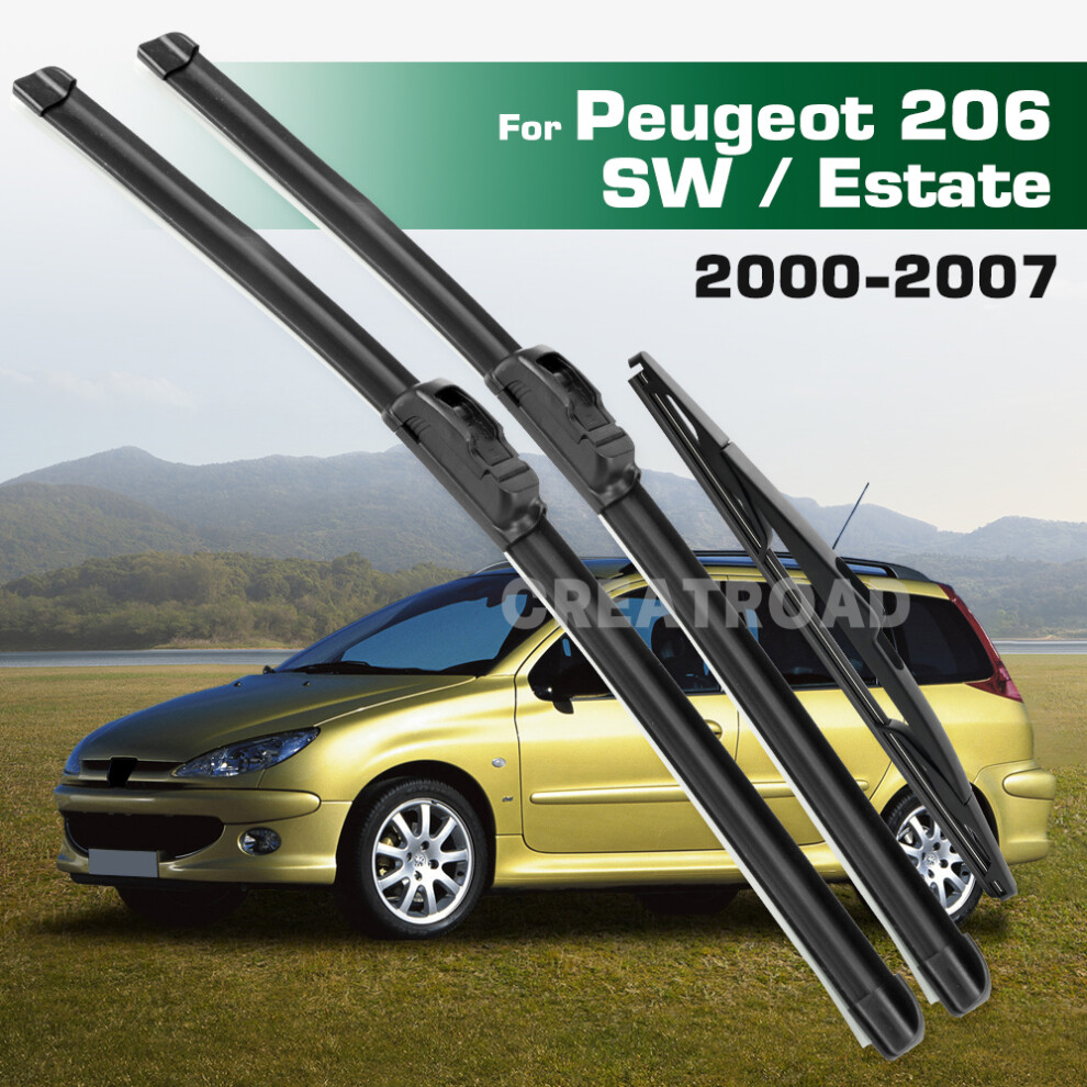 (3Pcs) Wiper Lhd&Rhd Front & Rear Wiper Blades Set For Peugeot 206 Sw / Estate 2000 - 2007 Windshield Windscreen Window 6935159278199
