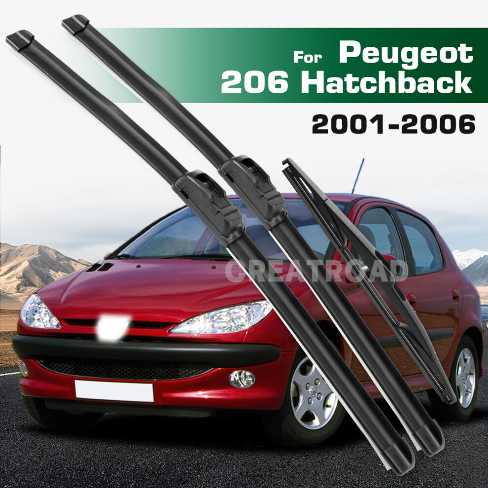 (3Pcs) Wiper Lhd&Rhd Front & Rear Wiper Blades Set For Peugeot 206 Hatchback 2001 - 2006 Windshield Windscreen Window 6935159277901