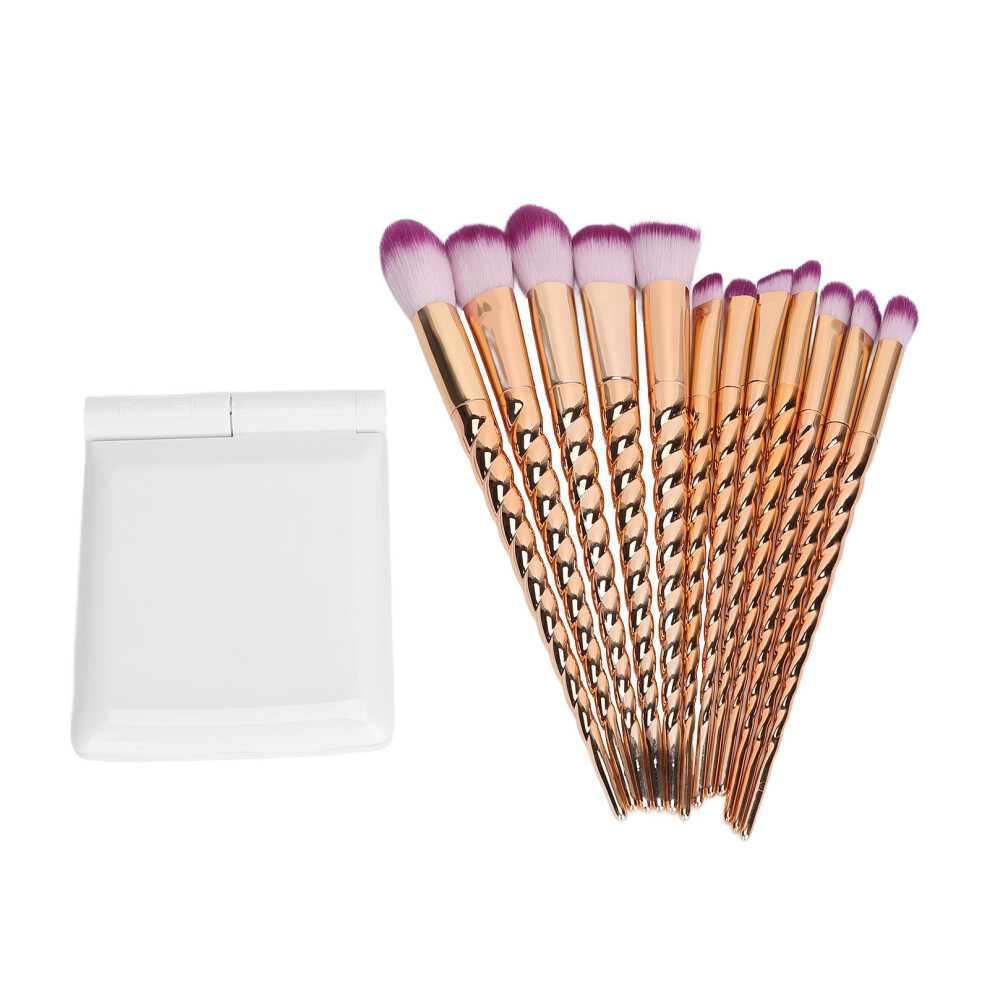 12pcs LED Makeup Mirror Brush Set Portable Golden Cosmetic Brush