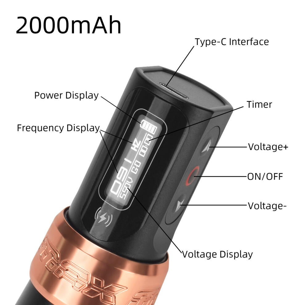 Wireless Rotary Tattoo Pen with 2000mAh Battery LED Display