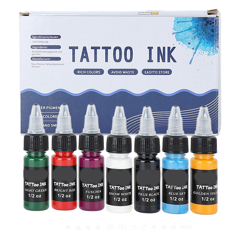 7 Colors Tattoo Ink Set 15ml High Concentration for Beginners