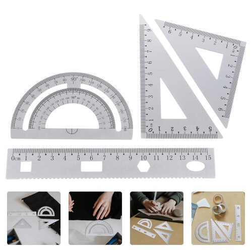 1 Set 4Pcs Metalllinjal Skrivbordsmaterial Triangulär Gradskiva 2