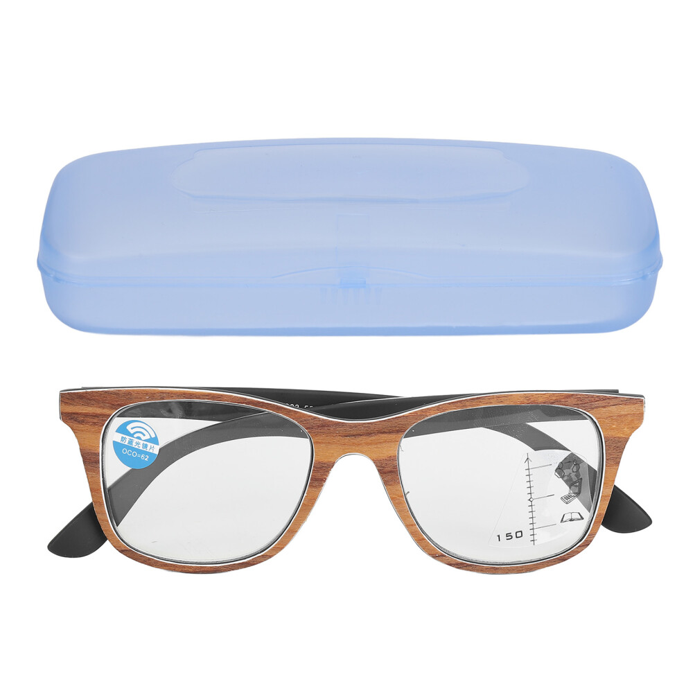 Brown/Grain (+150 Wood Frame) Reading Glasses Vintage Progressive Photochromic Multifocus +250