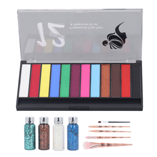 Leuchtende Gesichtsmalerei-Palette mit Pinsel