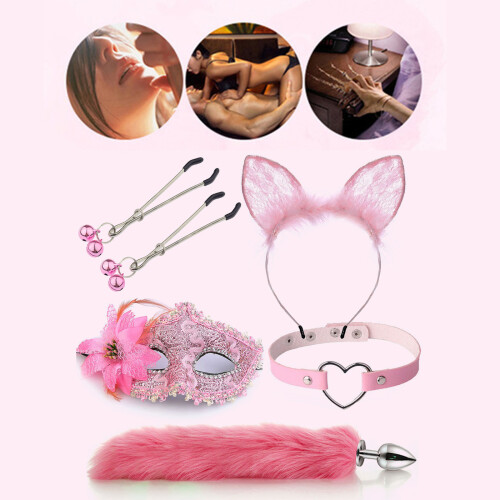 5PCS SM Bondage Set Couples Role Play BDSM Mask Collar Nipple Clamps