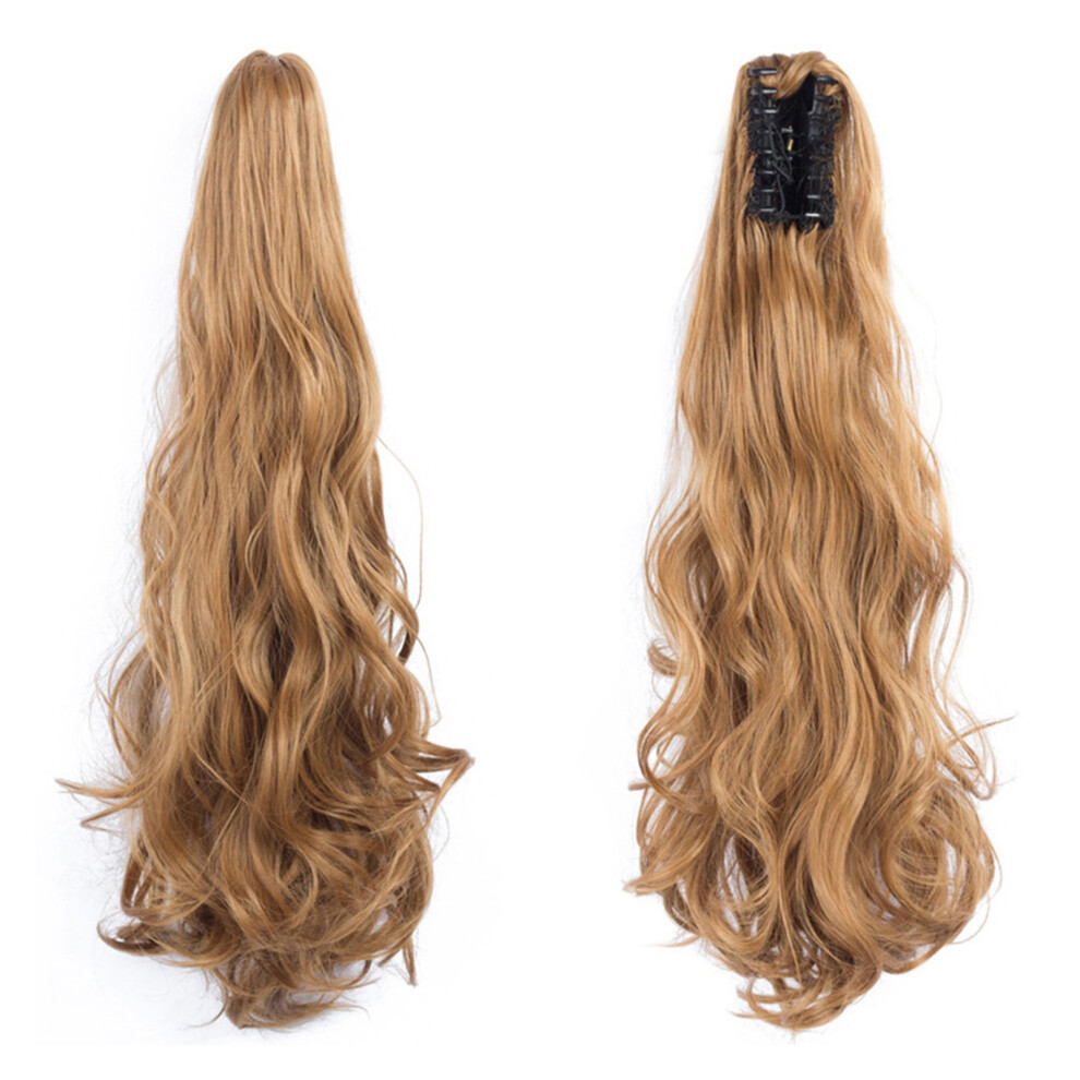 Unisex 22-Inch Wavy Heat-Resistant Synthetic Curly Wig Ponytail Claw Clip