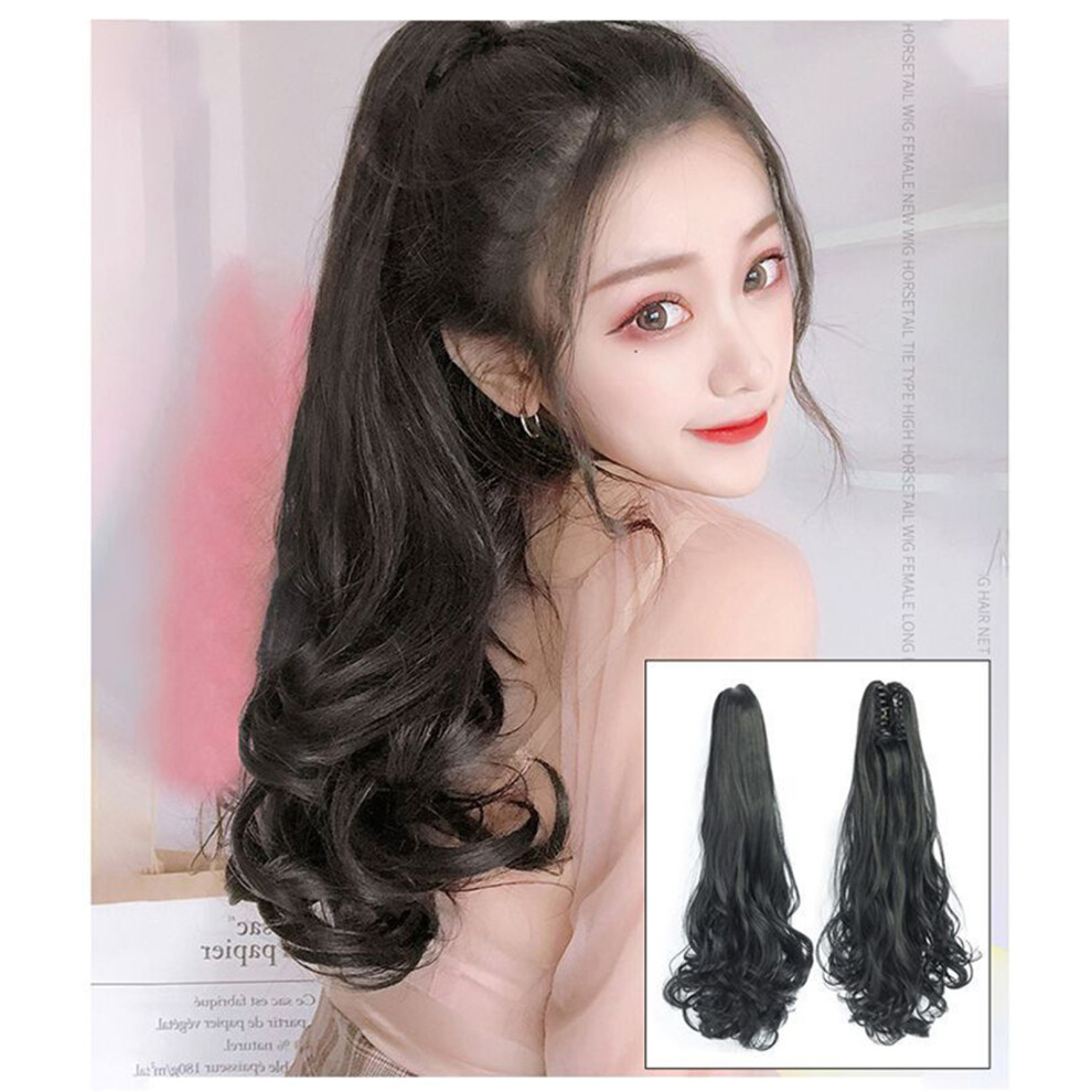 Unisex 22-Inch Wavy Heat-Resistant Synthetic Curly Wig Ponytail Claw Clip
