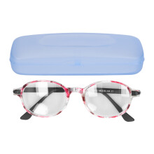 (+250 Red Stripe) Retro-Rund Lesebrille mit Blaulichtfilter +2,50 Rot
