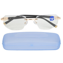 (+200 Gold Eyeglass Temples) Besserungsbrille Blaulichtfilter Rahmenlos +200 Gold