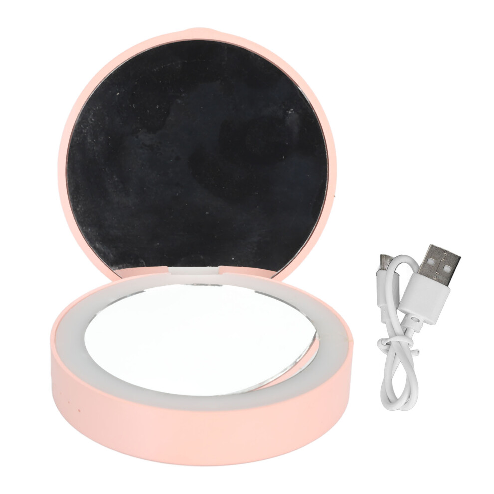 Pink/Black () Lighted Compact Mirror Rechargeable Folding Travel Makeup