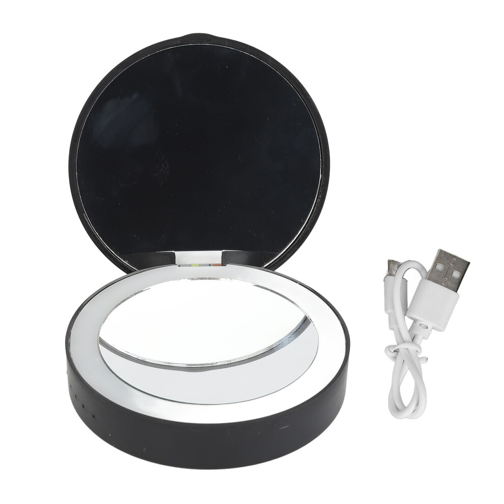 Black (Black) Lighted Compact Mirror Rechargeable Folding Travel Makeup