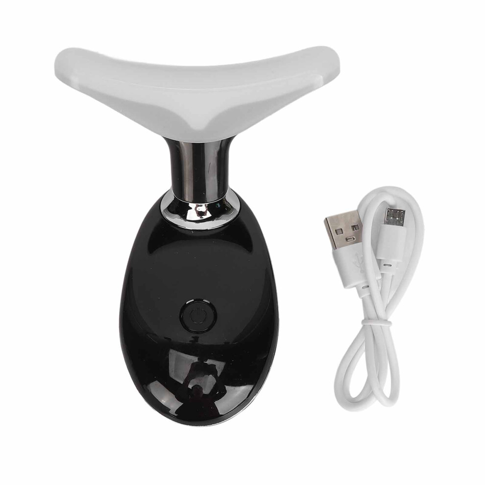 (Black) Neck Skin Tightening Massager Colorful Lights Vibration