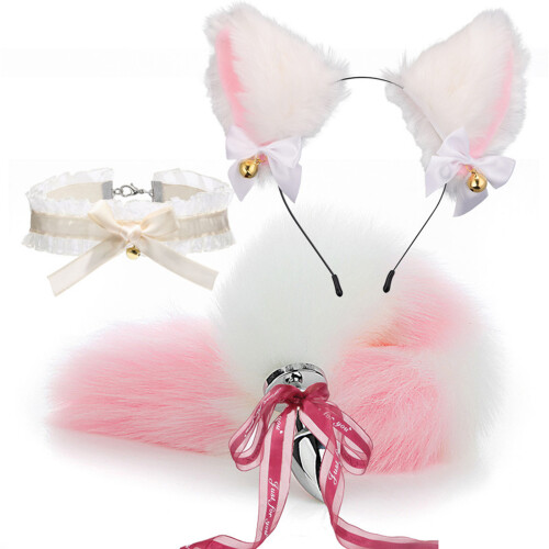 BDSM Cat Ear Collar Gag Nipple Clamp Anal Plug Set