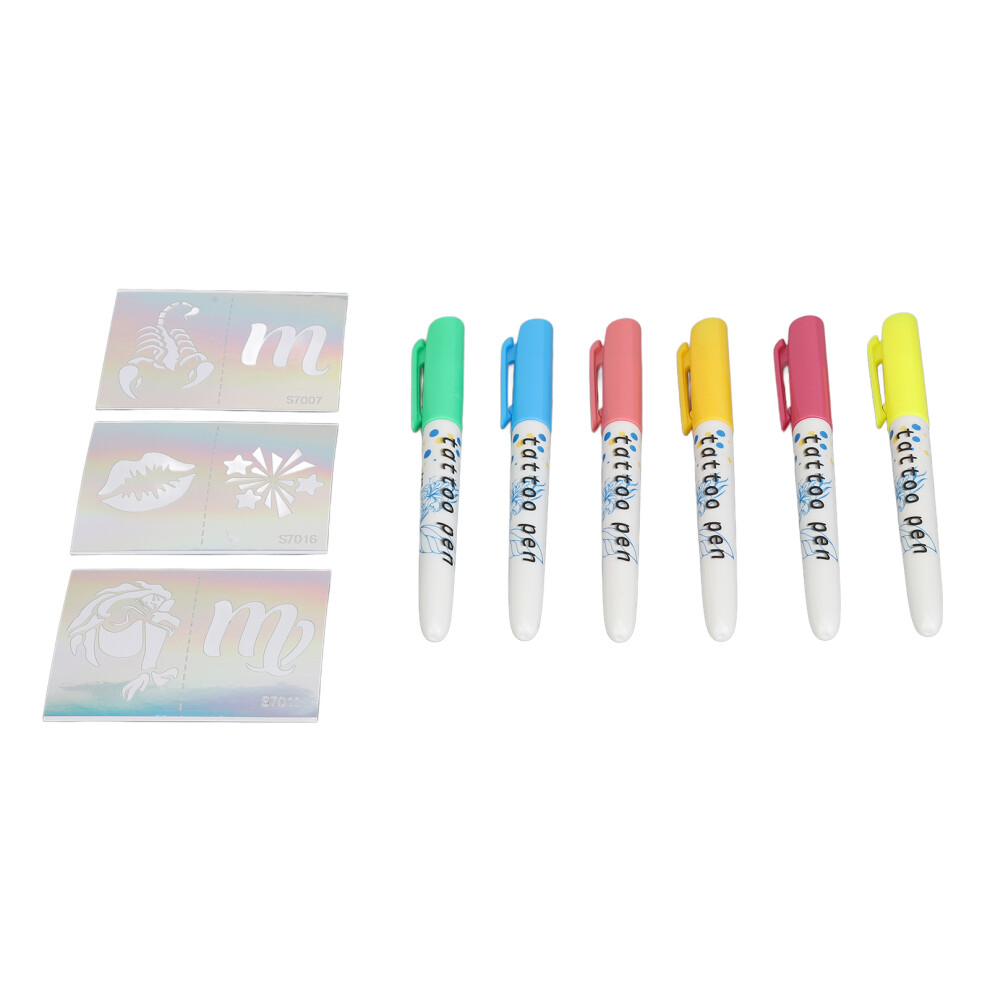 Green/Yellow/Orange 6 Pcs 0.5Ml Skin Tattoo Marker Neon Colors Temporary Paint Pen