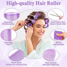 24PCS Heatless Hair Rollers Set Self-Adhesive 4 Sizes with Clips Brush