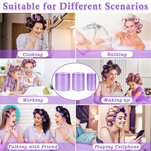 24PCS Heatless Hair Rollers Set Self-Adhesive 4 Sizes with Clips Brush 2