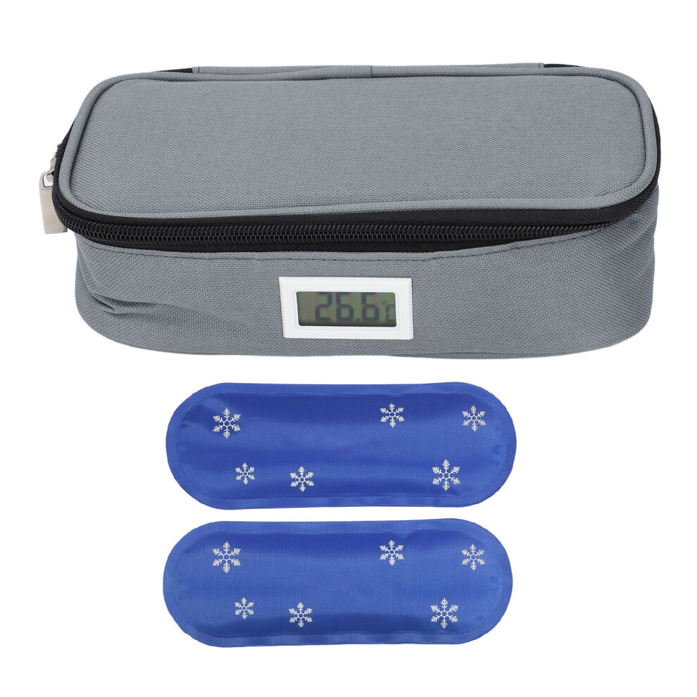 Grey (Grey) Insulin Cooler Travel Case Temp Display 2Pcs Ice Pack