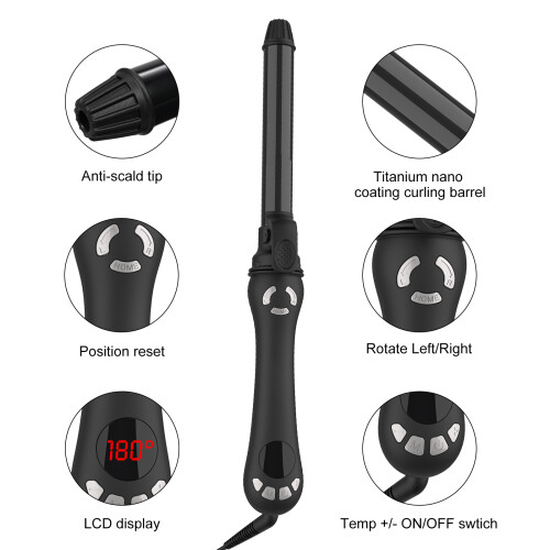 1" Auto Rotating Hair Curler Temp Adjustable LCD 2
