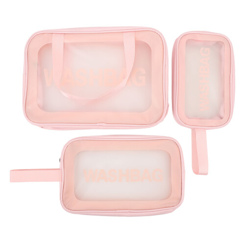 3x Transparent Kosmetiktasche Groß Pink Reise