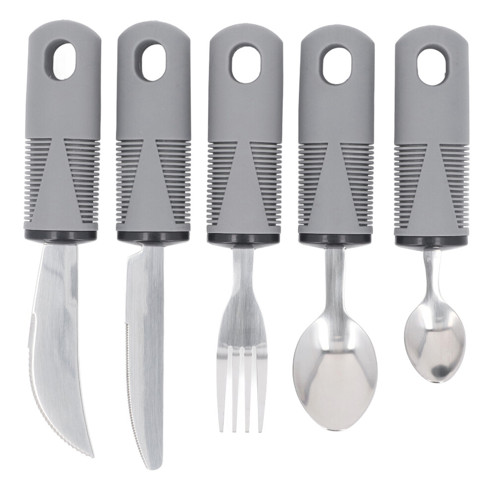 Grey 5Pcs Adaptive Tableware Thick Handle Stainless Steel Anti-Shake