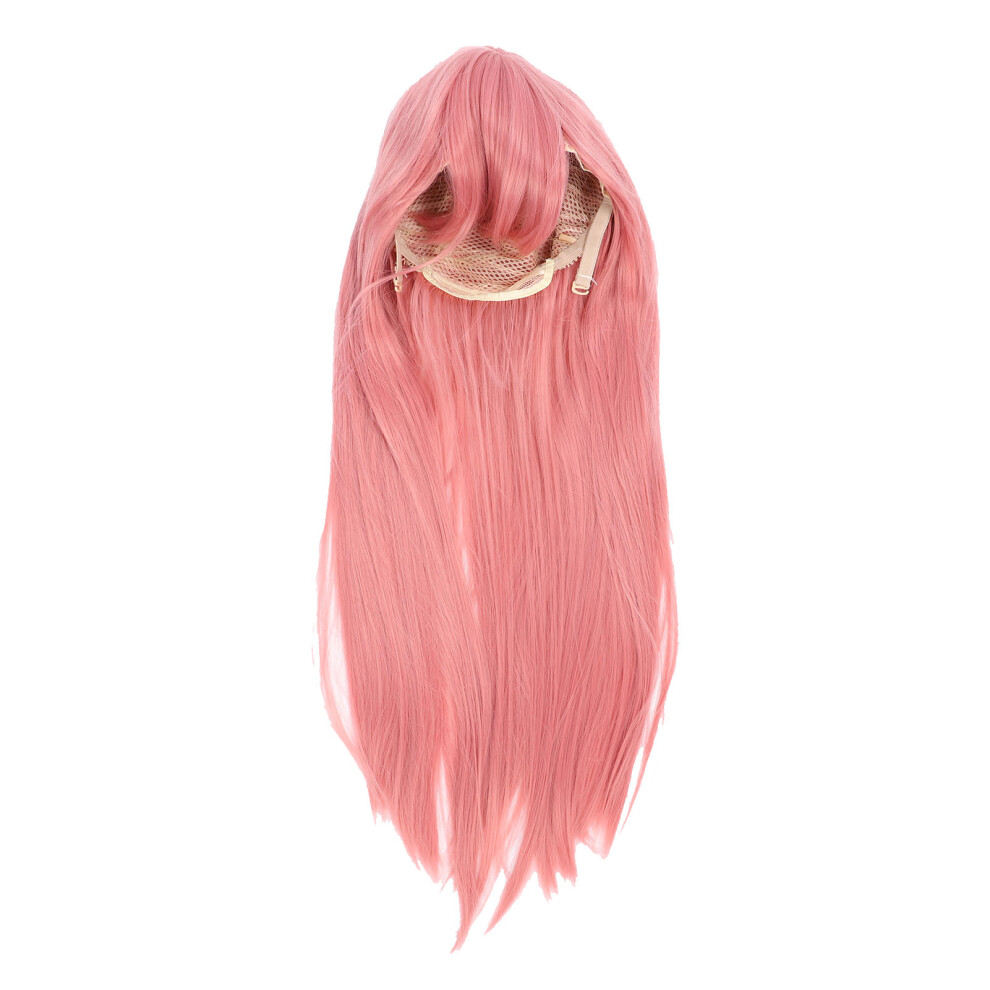 Unisex Pink Heat Resistant Synthetic Long Straight Wig With Bangs For Cosplay
