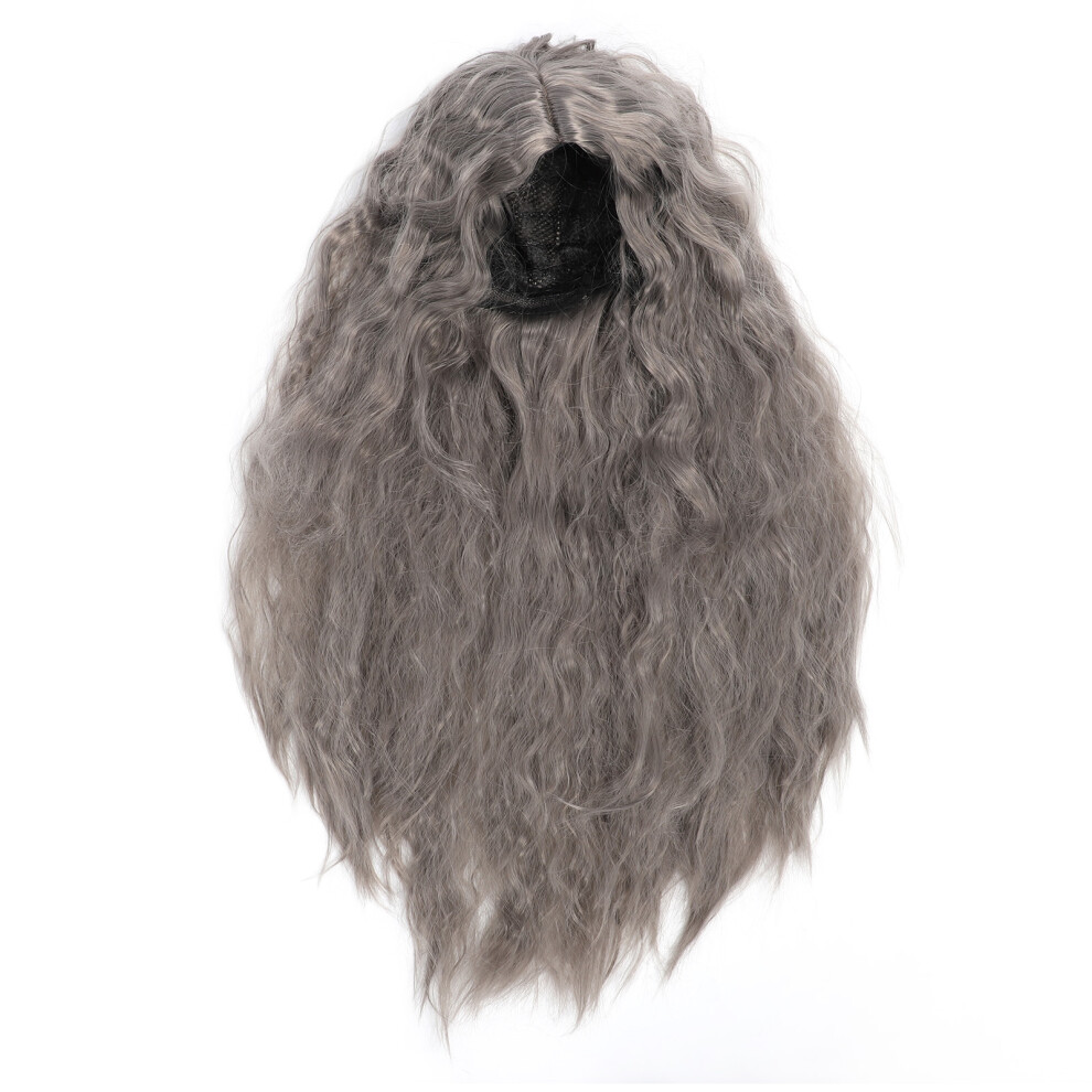 Long Curly Wavy Gray Wig Heat Resistant Synthetic Silver for Christmas