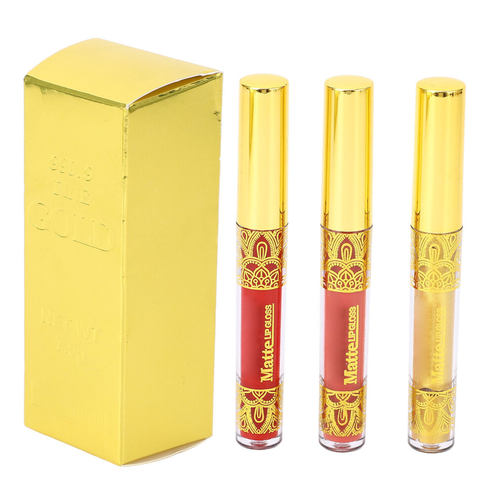 3pcs Gold Metallic Matte Lip Gloss Set Holographic 02 05 2.5ml