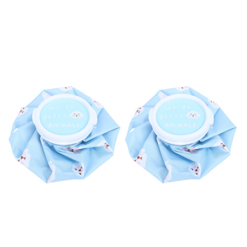 (Blue) 2pcs Cloth Ice Bag Cartoon Hot Cold Compress Yellow