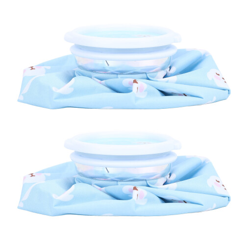 (Blue) 2pcs Cloth Ice Bag Cartoon Hot Cold Compress Yellow 1