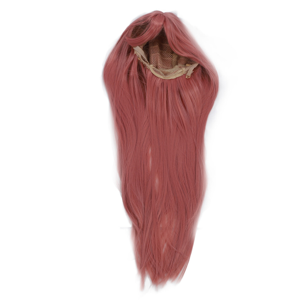 Long Straight Wig With Bang High Temp Synthetic Hair Cosplay Wig Pink