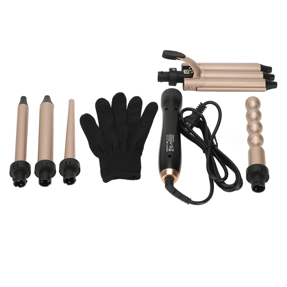 Gold 5 In 1 Curling Wand Set 5Pcs Barrel Heat Glove 60W Rose 100-240V