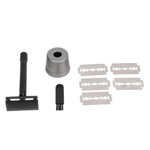 (Black) Doppelschneidiger Barttrimmer, langer Metallgriff, schwarz