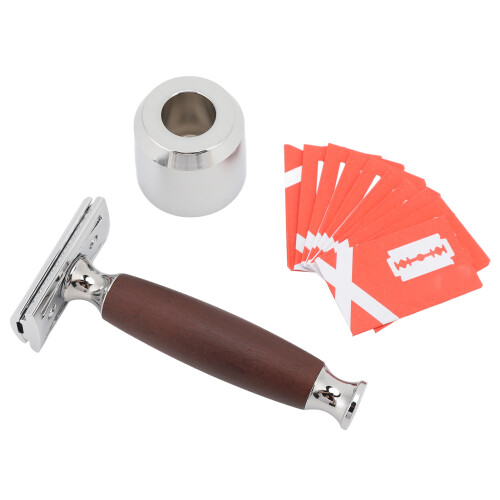 Double Edge Shaving Kit Alloy Wooden Handle Stand
