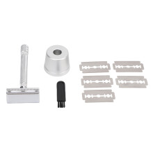 (Silver) Doppelschneidiger Barttrimmer, langer Metallgriff, schwarz