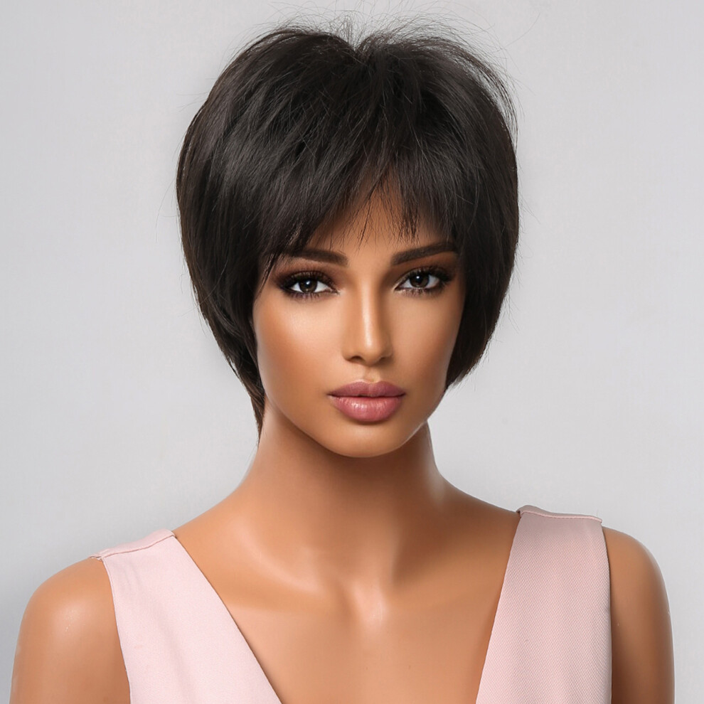 Unisex Short Layered Pixie Cut Wig With Bangs High-Temp Synthetic