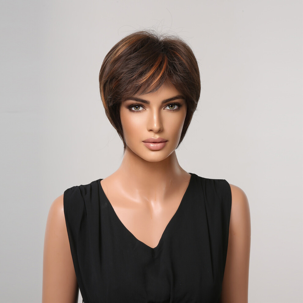 Unisex Short Layered Pixie Wig With Bangs High-Temp Synthetic Fluffy Natural