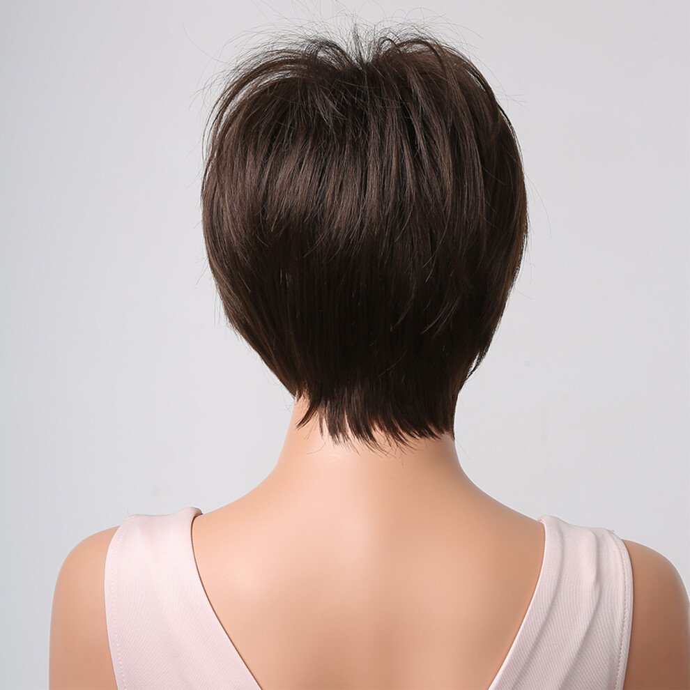 Unisex Short Layered Pixie Cut Wig With Bangs High-Temp Synthetic