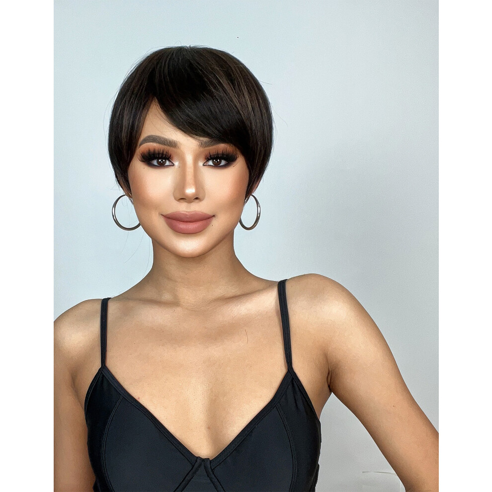 Unisex Short Layered Pixie Cut Wig With Bangs High-Temp Synthetic