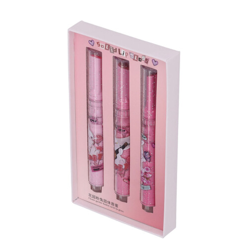 (Type B 3pcs 2g) 3pc Cute Bunny Shell Hydrating Lip Gloss Set 2g 2