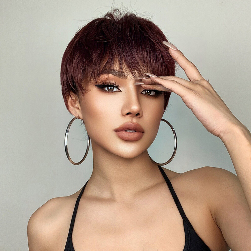 Unisex Short Layered Pixie Cut Wig With Bangs High-Temp Synthetic