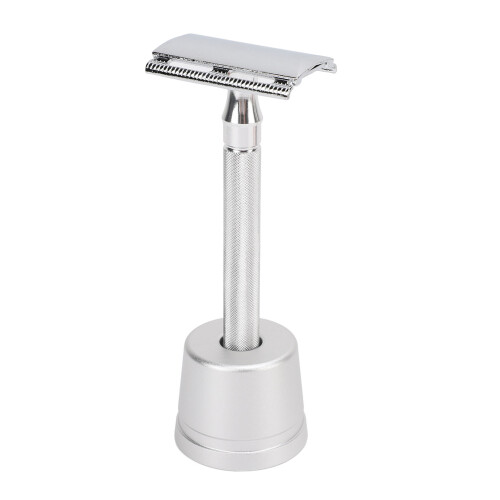 (Silver) Doppelschneidiger Barttrimmer, langer Metallgriff, schwarz 1