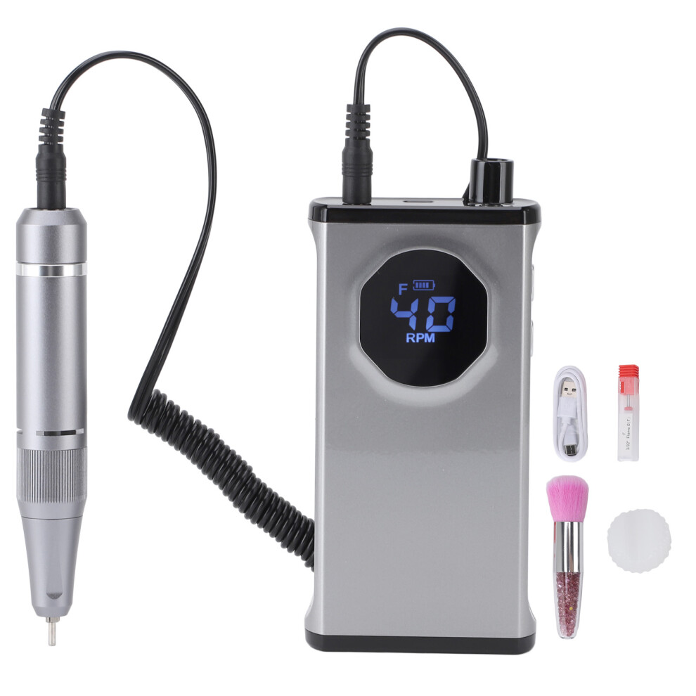 (Gray) Rechargeable Nail Drill 40000Rpm Acrylic Gel Grinder Brush Bit Holder 461605289700