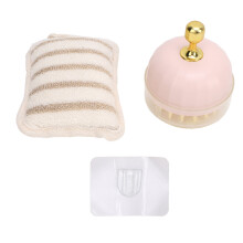 Pink Silicone Scalp Massage Shampoo Brush Set with Towel Loofah