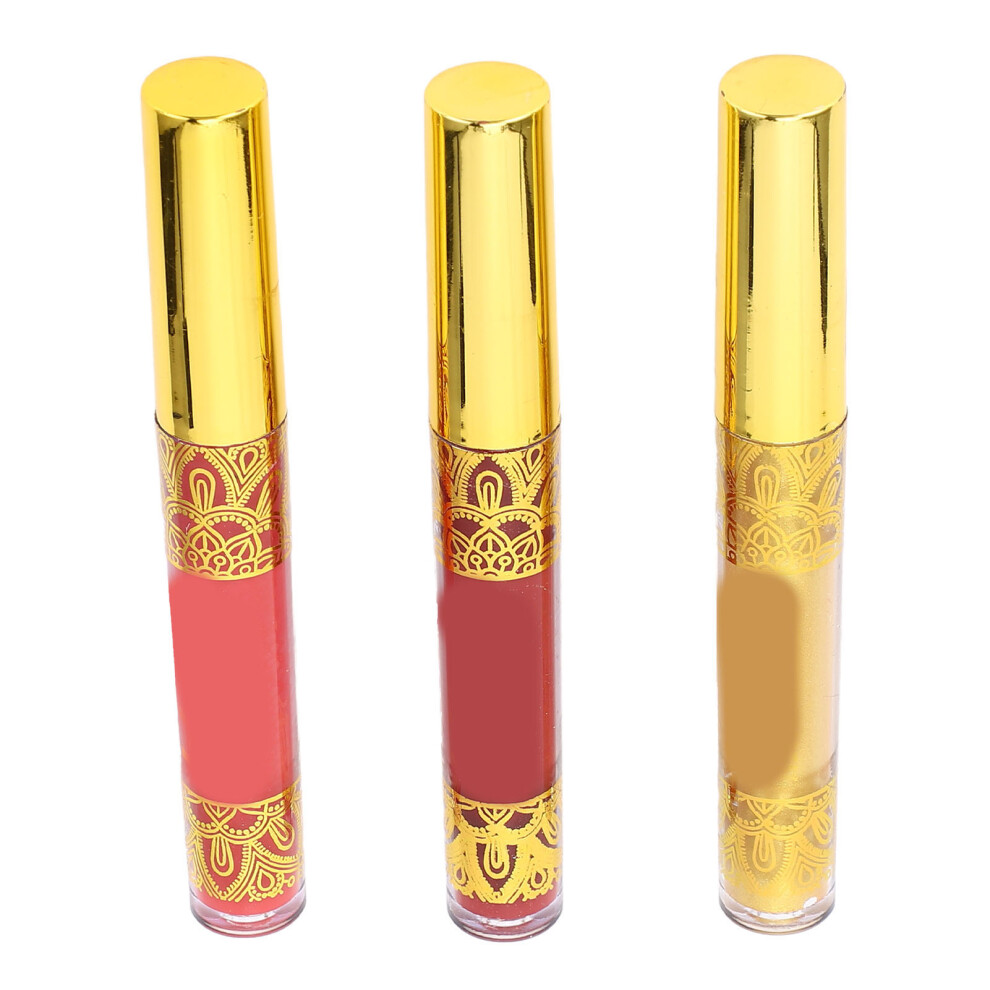 Gold,Yellow 3Pcs Gold Glitter Waterproof Lipstick 2.5Ml Yellow