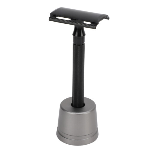 (Black) Doppelschneidiger Barttrimmer, langer Metallgriff, schwarz 2